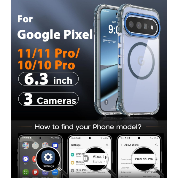 DEERLAMN Google Pixel 11 / 11 Pro Manyetik K�l�f-Clear/Blue