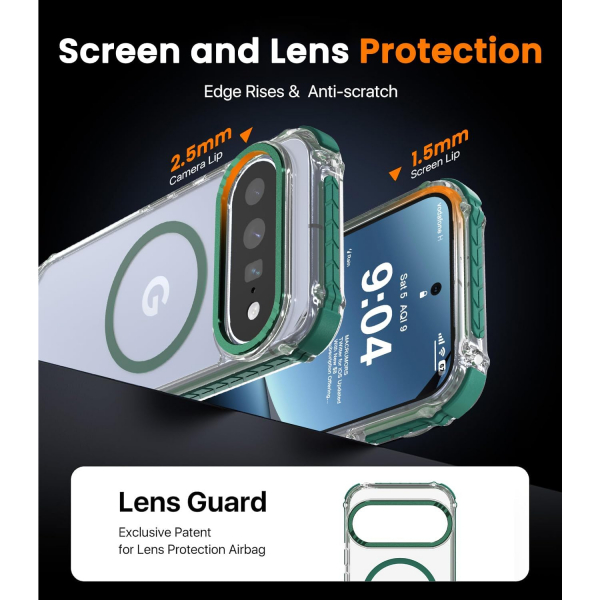 DEERLAMN Google Pixel 11 / 11 Pro Manyetik K�l�f-Clear/Green
