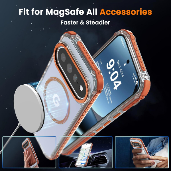 DEERLAMN Google Pixel 11 / 11 Pro Manyetik K�l�f-Clear/Orange