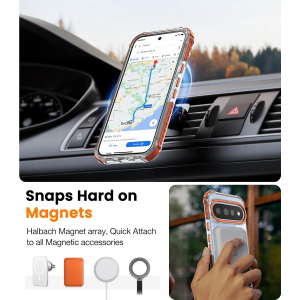 DEERLAMN Google Pixel 11 / 11 Pro Manyetik K�l�f-Clear/Orange