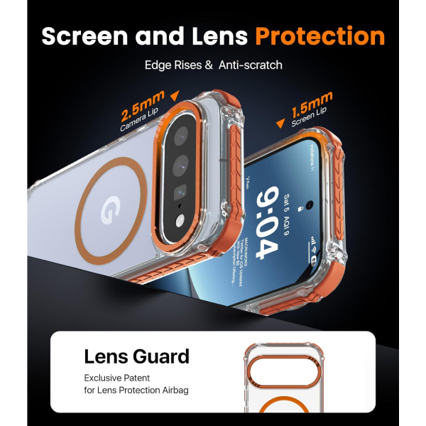 DEERLAMN Google Pixel 11 / 11 Pro Manyetik K�l�f-Clear/Orange