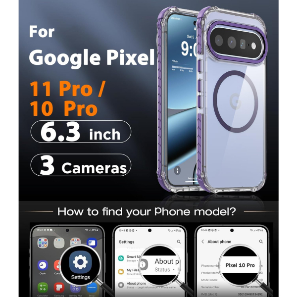 DEERLAMN Google Pixel 11 / 11 Pro Manyetik K�l�f-Clear/Purple