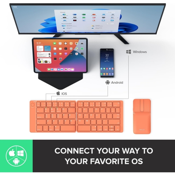 DELUX Katlanabilir Bluetooth Klavye ve Fare (Orange)