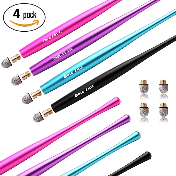 DIMPLES EXCEL Slim Waist Stylus Kalem (4 Adet)-Black-Pink-Aqua Blue-Purple