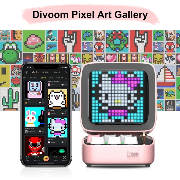 Divoom Ditoo Pixel Art Game Akll Bluetooth Hoparlr-Pink