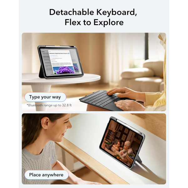 ESR Apple iPad A16 Flex Klavyeli Klf (10.9/11 in)-Dark Gray