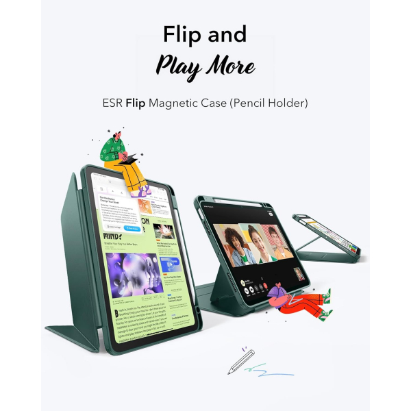 ESR Apple iPad Air M2/M3 Flip Manyetik Klf (11 in)-Green