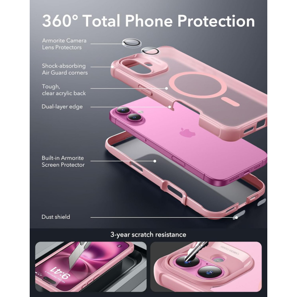 ESR Apple iPhone 16 Armor Tam Korumal Klf-Armor Frosted Pink