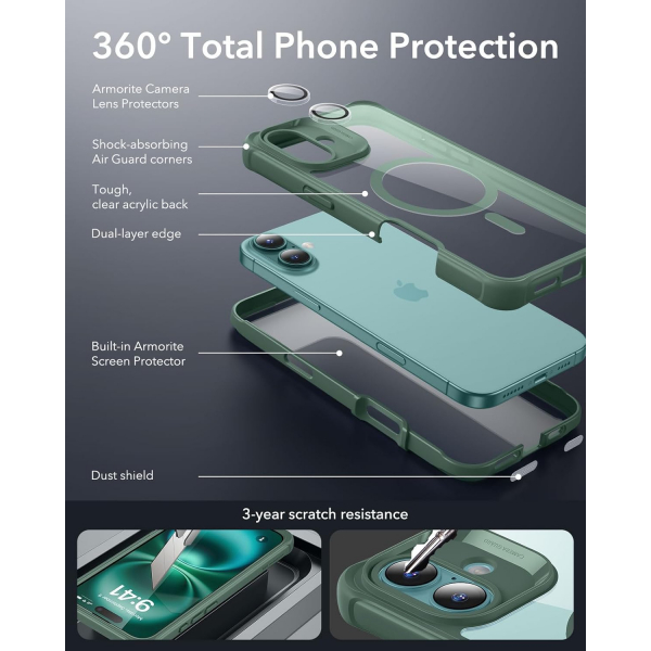 ESR Apple iPhone 16 Armor Tam Korumal Klf-Armor Clear Green 