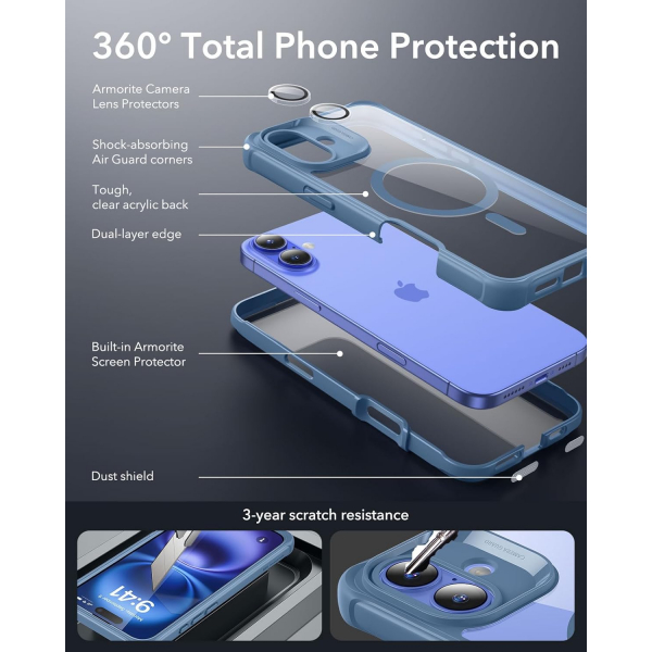 ESR Apple iPhone 16 Armor Tam Korumal Klf-Armor Blue Clear