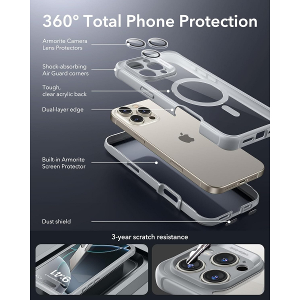ESR Apple iPhone 16 Pro Armor Tam Korumal Klf-Clear Grey