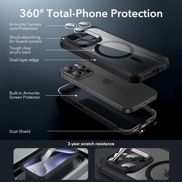 ESR Armor Tam Korumal iPhone 15 Pro Max Klf-Clear Black