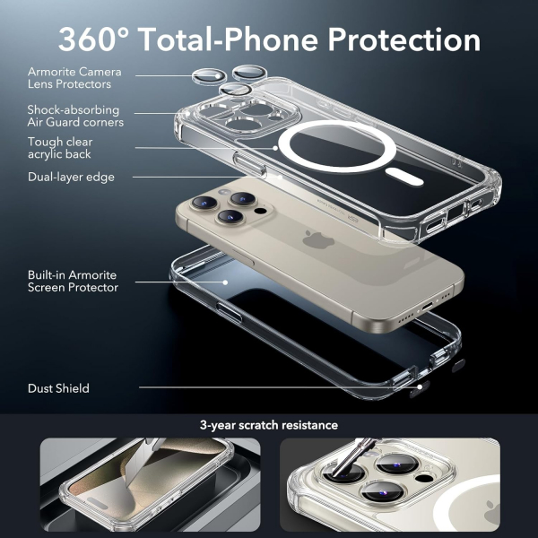 ESR Armor Tam Korumal iPhone 15 Pro Max Klf-Clear