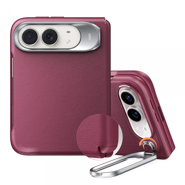 ESR Atelier iPhone Duo Manyetik Standl� Deri K�l�f-Deep Burgundy