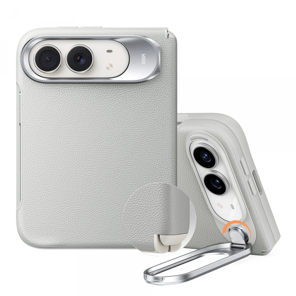 ESR Atelier iPhone Duo Manyetik Standl� Deri K�l�f-Light Gray