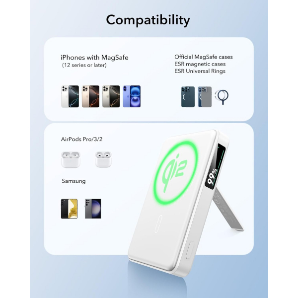 ESR KickStandl MagSafe Kablosuz arj Aleti-White