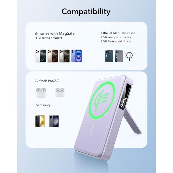 ESR KickStandl MagSafe Kablosuz arj Aleti-Lavender
