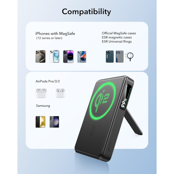 ESR KickStandl MagSafe Kablosuz arj Aleti-Black