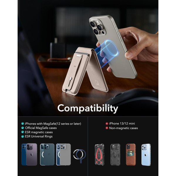 ESR MagSafe Geo iPhone Czdan Stand-Desert Titanium