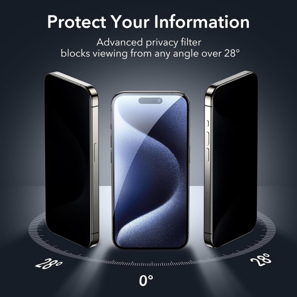 ESR Privacy Apple iPhone 15 Pro Temperli Cam Ekran ve Kamera Koruyucu Seti(4 Adet)