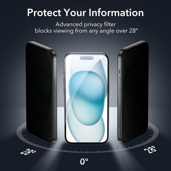 ESR Privacy Apple iPhone 15 Temperli Cam Ekran ve Kamera Koruyucu Seti(4 Adet)