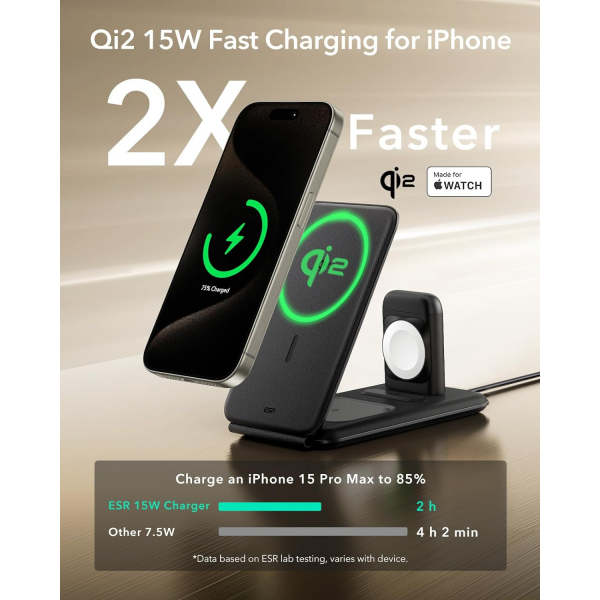 ESR Qi2 Apple 3 1 Arada Yatay Kablosuz arj stasyonu