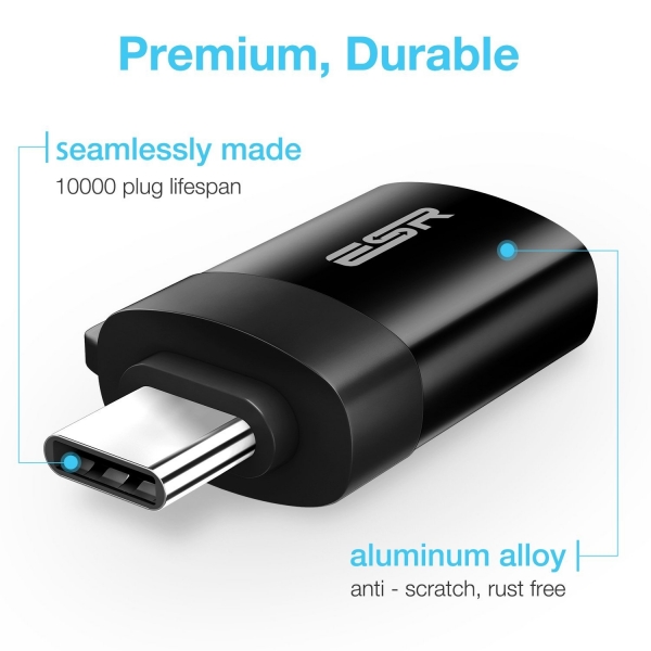 ESR USB C to USB A OTG Adaptr (2 Adet) (Siyah)