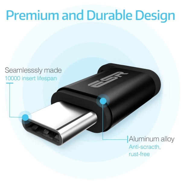 ESR USB Type C to Micro USB Adaptr (2 Adet) (Siyah)