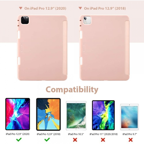 ESR iPad Pro Kalem Blmeli Klf (12.9 in)(4. Nesil)-Pink