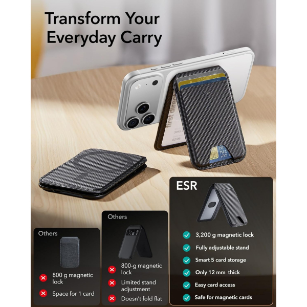 ESR iPhone 17 Manyetik Czdan Stand-Black Carbon