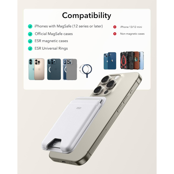 ESR iPhone Uyumlu Manyetik Czdan -White