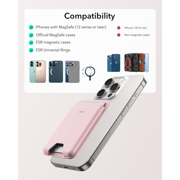 ESR iPhone Uyumlu Manyetik Czdan -Light Pink