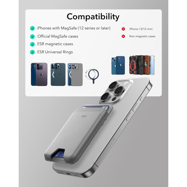 ESR iPhone Uyumlu Manyetik Czdan -Grey