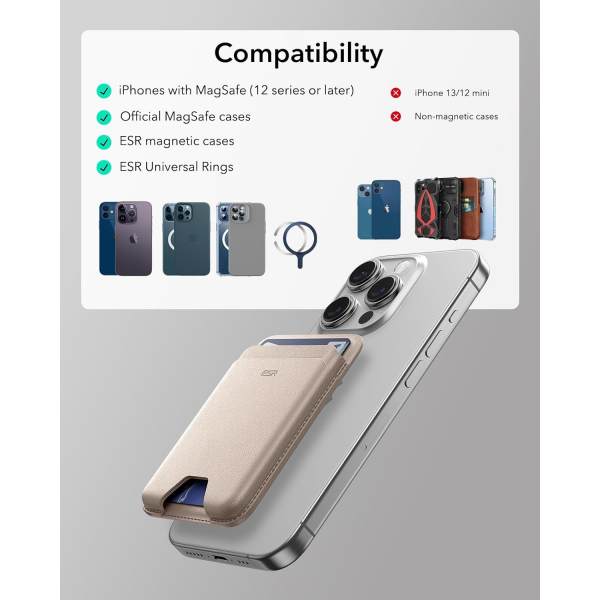 ESR iPhone Uyumlu Manyetik Czdan -Desert Titanium