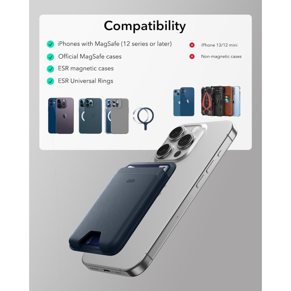 ESR iPhone Uyumlu Manyetik Czdan -Dark Blue