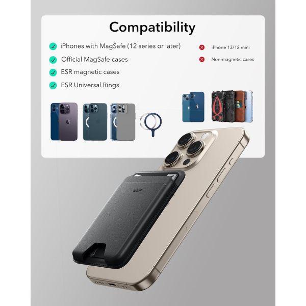 ESR iPhone Uyumlu Manyetik Czdan -Black