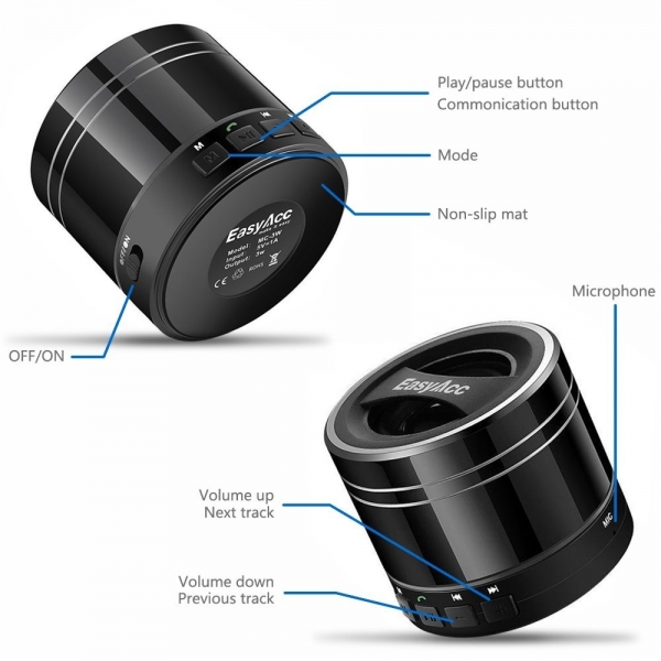 EasyAcc Bluetooth 4.0 Mini Hoparlr-Titanium Black
