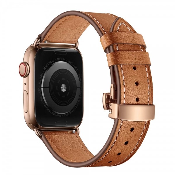 EloBeth Apple Watch Deri Kay (42/44mm)-Brown Strap Rose Gold Clasp