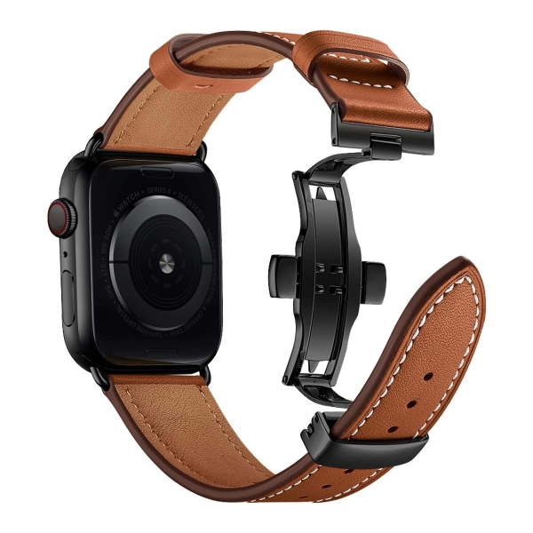 EloBeth Apple Watch Deri Kay (42/44mm)-Brown Strap Black Clasp