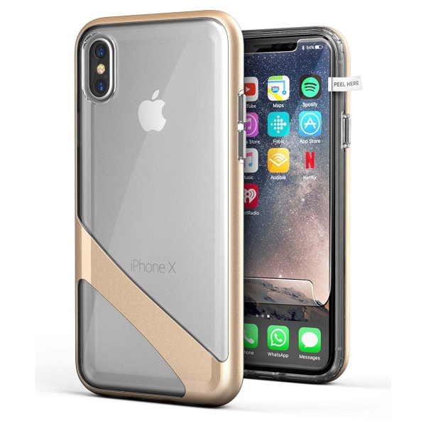 Encased Apple iPhone X Reveal Serisi Metal ereveli effaf Klf-Crystal Gold