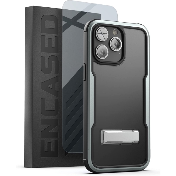 Encased iPhone 14 Pro Max Ekran Koruyuculu Kickstand Klf-Gunmetal