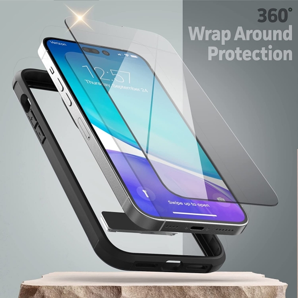Encased iPhone 14 Pro Max Ekran Koruyuculu Kickstand Klf-Blue