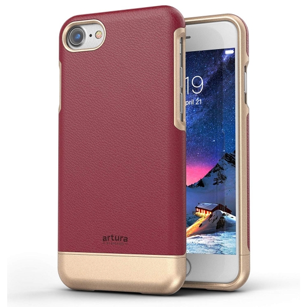Encased iPhone 8 Artura Koleksiyonu Deri Klf-Mulberry Red