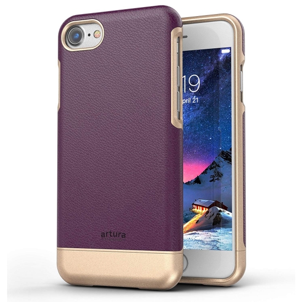 Encased iPhone 8 Artura Koleksiyonu Deri Klf-Purple