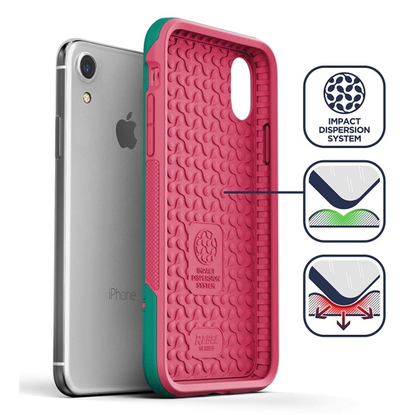 Encased iPhone XR Rebel Serisi Klf (MIL-STD-810G)-Teal Pink