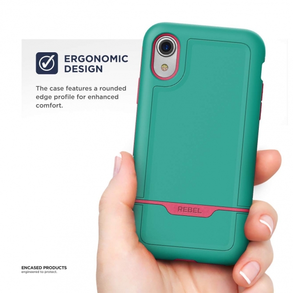 Encased iPhone XR Rebel Serisi Klf (MIL-STD-810G)-Teal Pink