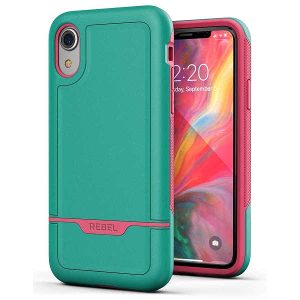 Encased iPhone XR Rebel Serisi Klf (MIL-STD-810G)-Teal Pink