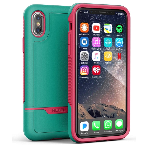 Encased iPhone XS Max Rebel Serisi Klf (MIL-STD-810G)-Teal Pink