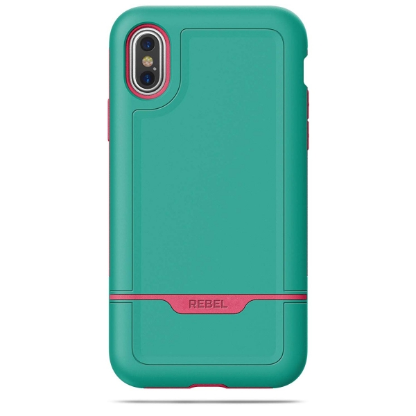 Encased iPhone XS Max Rebel Serisi Klf (MIL-STD-810G)-Teal Pink