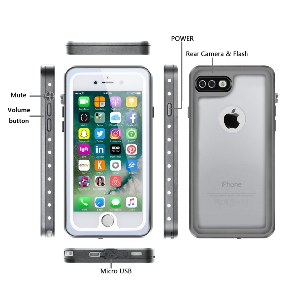 Eonfine iPhone 7 Plus Su Geirmez Klf (MIL-STD-810G)-Grey